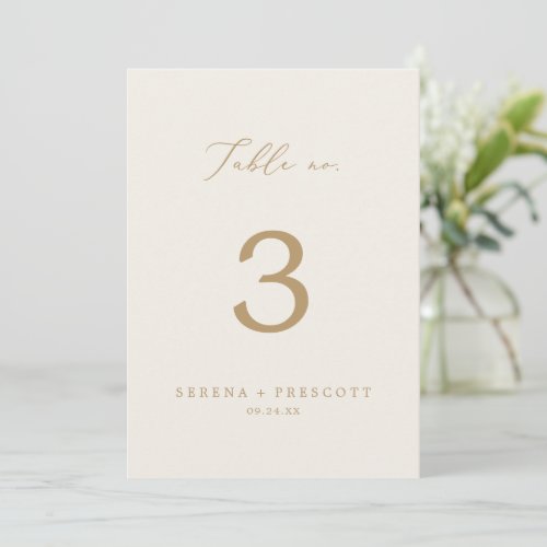 Delicate Gold Calligraphy | 5x7 Cream Table No. Invitation