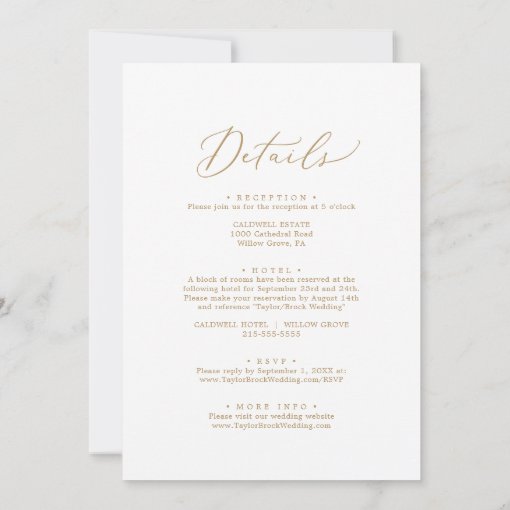 Delicate Gold Calligraphy All In One Wedding Invitation | Zazzle