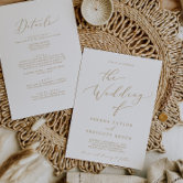 Delicate Gold Calligraphy Formal Monogram Wedding Invitation