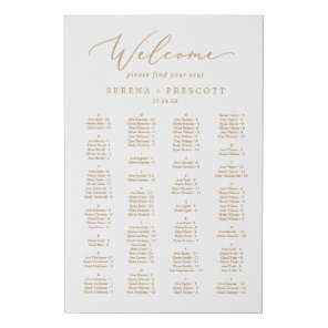 Delicate Gold Calligraphy Alphabetical Seating Faux Canvas Print