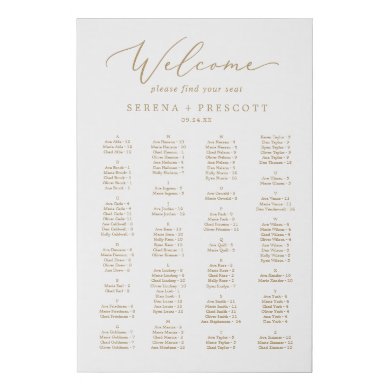 Delicate Gold Calligraphy Alphabetical Seating Faux Canvas Print