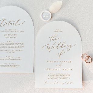 Delicate Gold Calligraphy Arch All In One Wedding Invitation