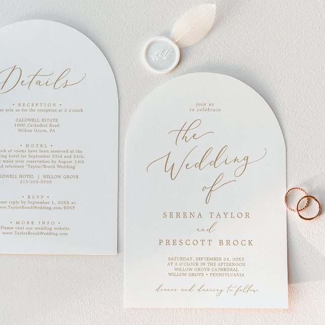 Delicate Gold Calligraphy Arch All In One Wedding Invitation (Delicate Gold Calligraphy Arch All In One Wedding Invitation)