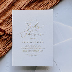 Delicate Gold Calligraphy Baby Shower Invitation at Zazzle