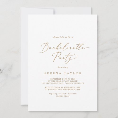Delicate Gold Calligraphy Bachelorette Party Invitation