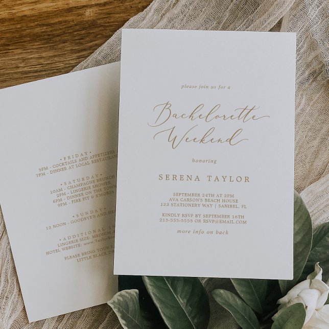 Delicate Gold Calligraphy Bachelorette Weekend Invitation (Creator Uploaded)
