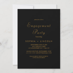 Delicate Gold Calligraphy Black Engagement Party  Invitation