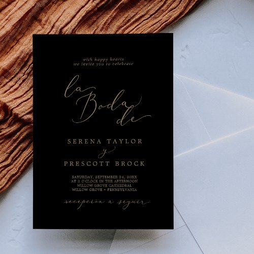 Delicate Gold Calligraphy Black La Boda De Wedding Invitation