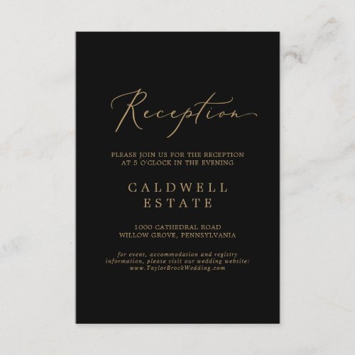 Delicate Gold Calligraphy  Black Reception Enclosure Card