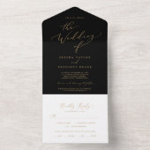 Delicate Gold Calligraphy | Black Wedding All In One Invitation (Inside)