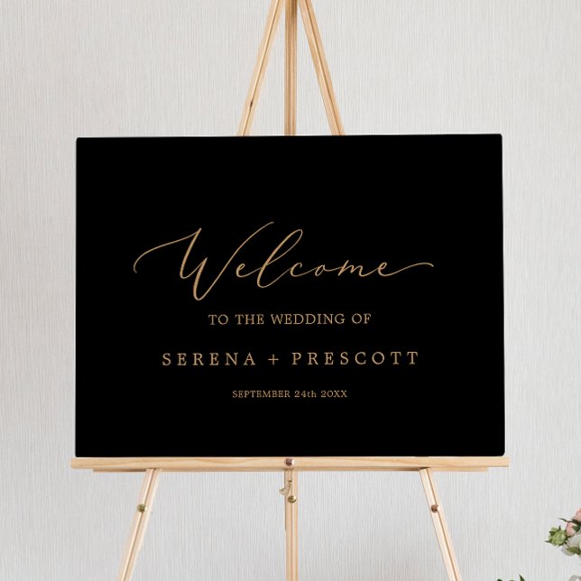 Delicate Gold Calligraphy | Black Wedding Welcome Foam Board (Creator Uploaded)