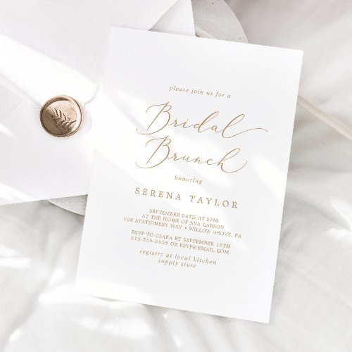 Delicate Gold Calligraphy Bridal Brunch Invitation