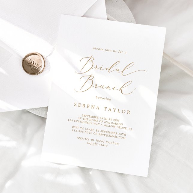 Delicate Gold Calligraphy Bridal Brunch Invitation (Creator Uploaded)