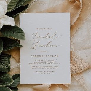 Delicate Gold Calligraphy Bridal Luncheon Invitation