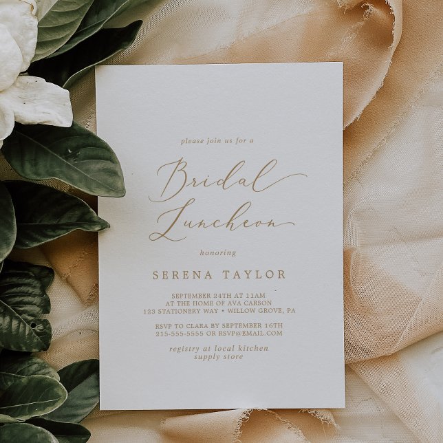 Delicate Gold Calligraphy Bridal Luncheon Invitation (Creator Uploaded)