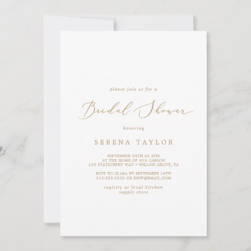 Delicate Gold Calligraphy Bridal Shower Invitation