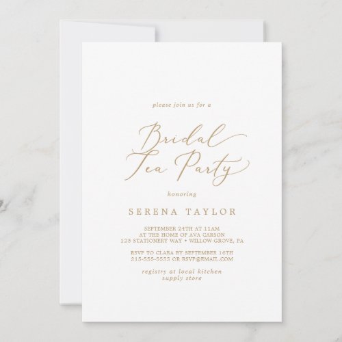 Delicate Gold Calligraphy Bridal Tea Party Invitation