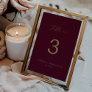 Delicate Gold Calligraphy | Burgundy Table No. Table Number
