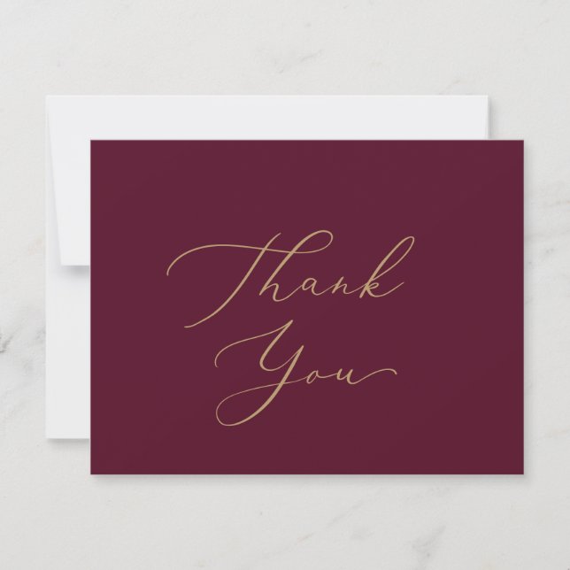 Delicate Gold Calligraphy Burgundy Thank You Card (Front)