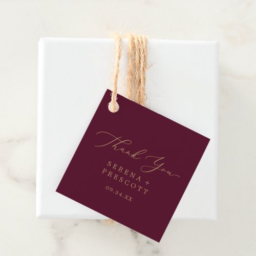 Delicate Gold Calligraphy  Burgundy Thank You Favor Tags