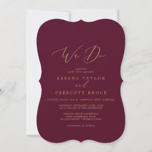 Delicate Gold Calligraphy   Burgundy We Do Wedding Invitation
