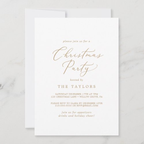 Delicate Gold Calligraphy Christmas Party Invitation