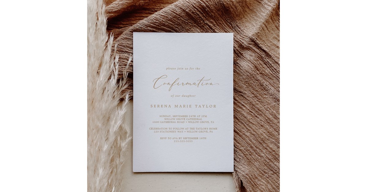 Delicate Gold Calligraphy Confirmation Invitation | Zazzle