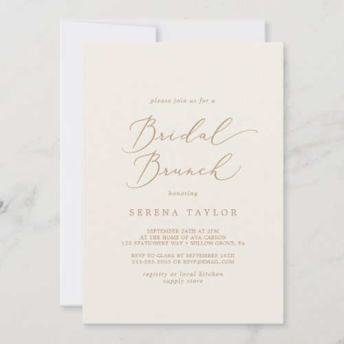 Delicate Gold Calligraphy  Cream Bridal Brunch Invitation