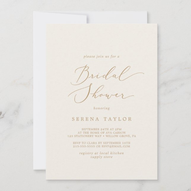 Delicate Gold Calligraphy | Cream Bridal Shower Invitation (Front)