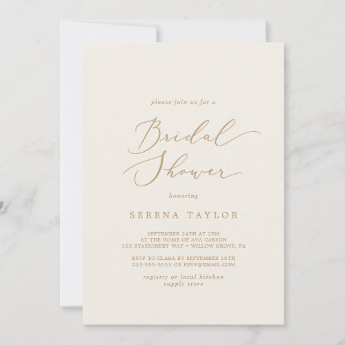 Delicate Gold Calligraphy  Cream Bridal Shower Invitation