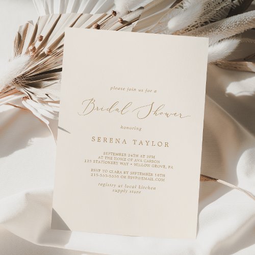 Delicate Gold Calligraphy  Cream Bridal Shower Invitation