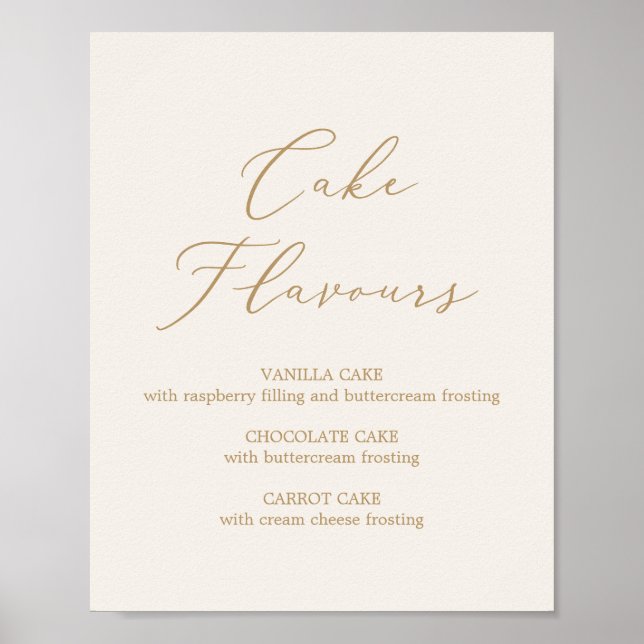 Delicate Gold Calligraphy | Cream Cake Flavours Poster (Front)