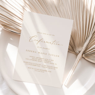 Delicate Gold Calligraphy   Cream Confirmation Invitation