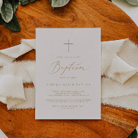 Delicate Gold Calligraphy Cream Cross Baptism