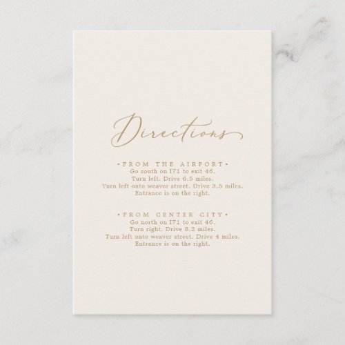 Delicate Gold Calligraphy  Cream Direction Enclosure Card