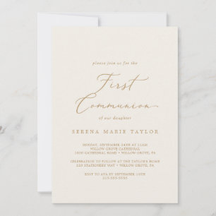 Delicate Gold Calligraphy Cream First Communion Invitation