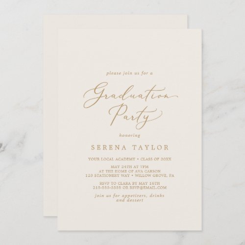 Delicate Gold Calligraphy  Cream Graduation Party Invitation