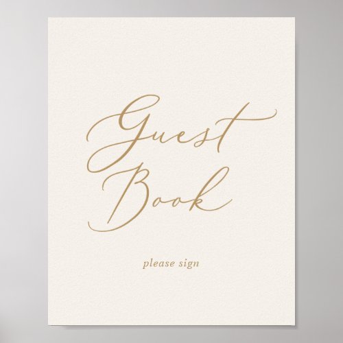 Delicate Gold Calligraphy  Cream Guest Book