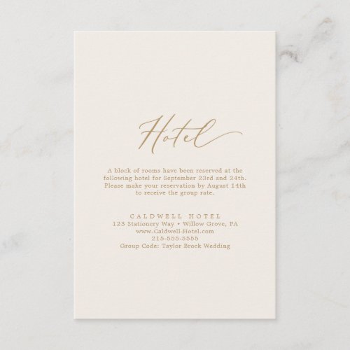 Delicate Gold Calligraphy  Cream Hotel Enclosure Card