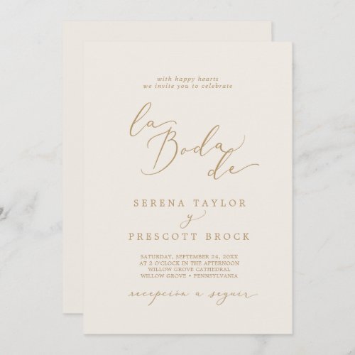 Delicate Gold Calligraphy Cream La Boda De Wedding Invitation