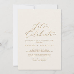 Delicate Gold Calligraphy Cream Let's Celebrate Invitation