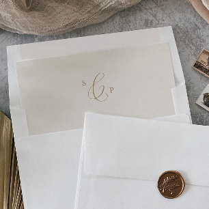 Delicate Gold Calligraphy Cream Monogram Wedding Envelope Liner