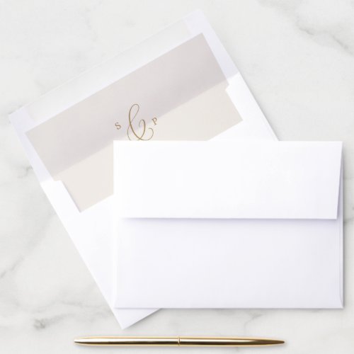 Delicate Gold Calligraphy | Cream Monogram Wedding Envelope Liner
