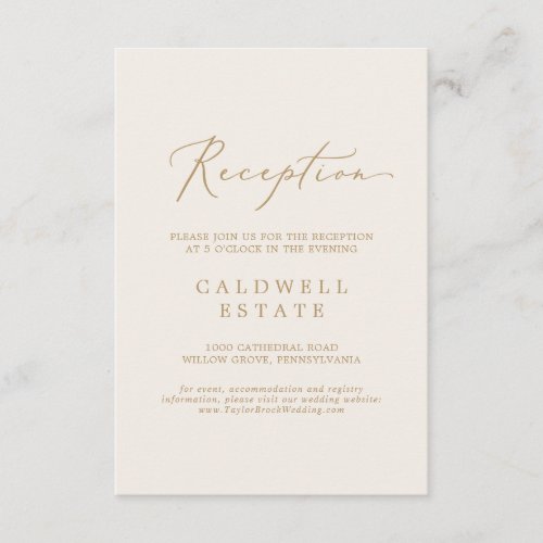 Delicate Gold Calligraphy  Cream Reception Enclosure Card