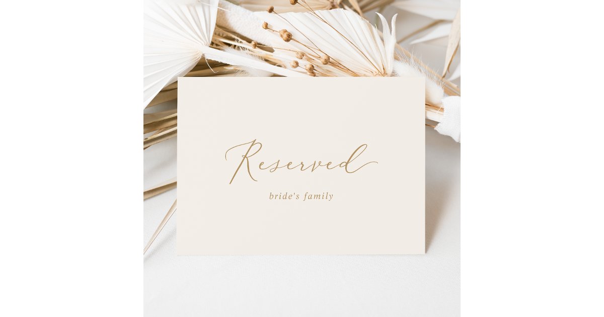 Delicate Gold Calligraphy | Cream Reserved Sign | Zazzle