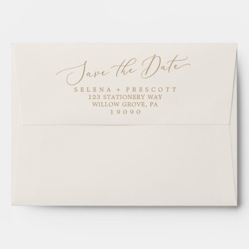Delicate Gold Calligraphy Cream Save the Date Card Envelope