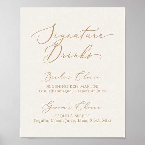 Delicate Gold Calligraphy  Cream Signature Drinks Poster
