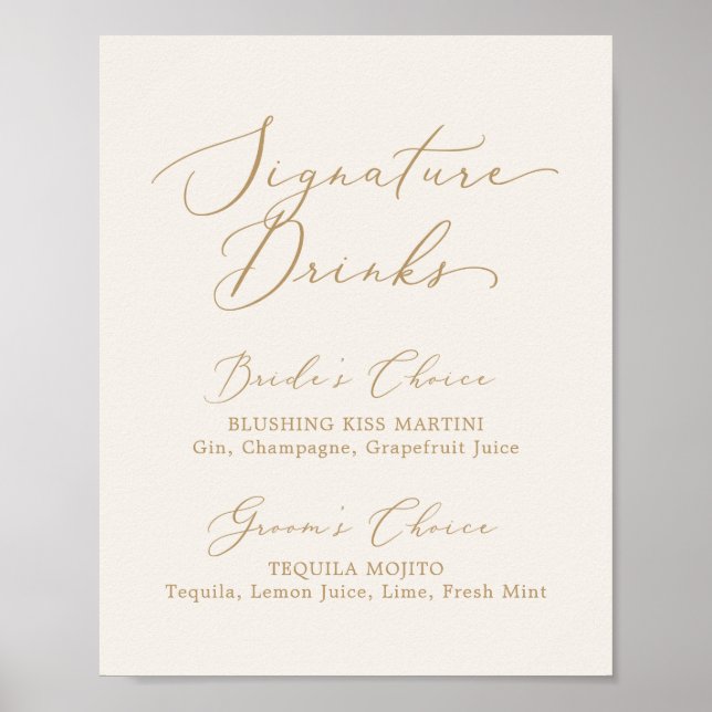 Delicate Gold Calligraphy | Cream Signature Drinks Poster (Front)