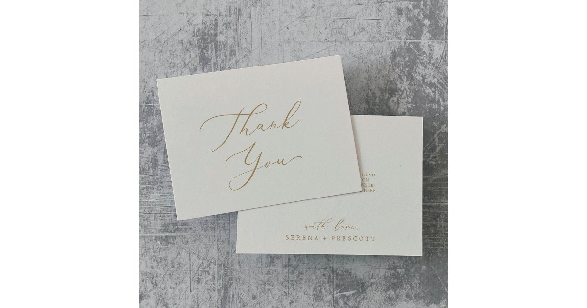 Delicate Gold Calligraphy Cream Thank You Card Zazzle