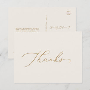 Delicate Gold Calligraphy   Cream Thanks Postcard